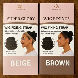 2 Wig Fixing Straps – Beige & Brown – Adjustable – No Glue Required